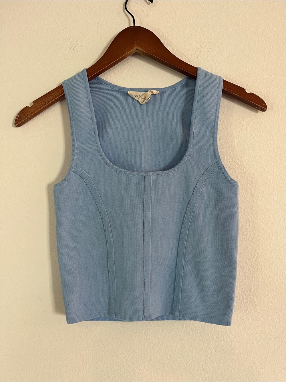 Boutique Light Blue Knit Sleeveless Crop Top